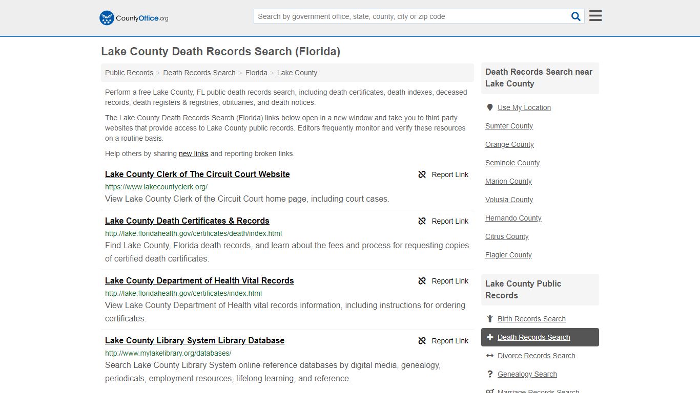 Death Records Search - Lake County, FL (Death Certificates ...