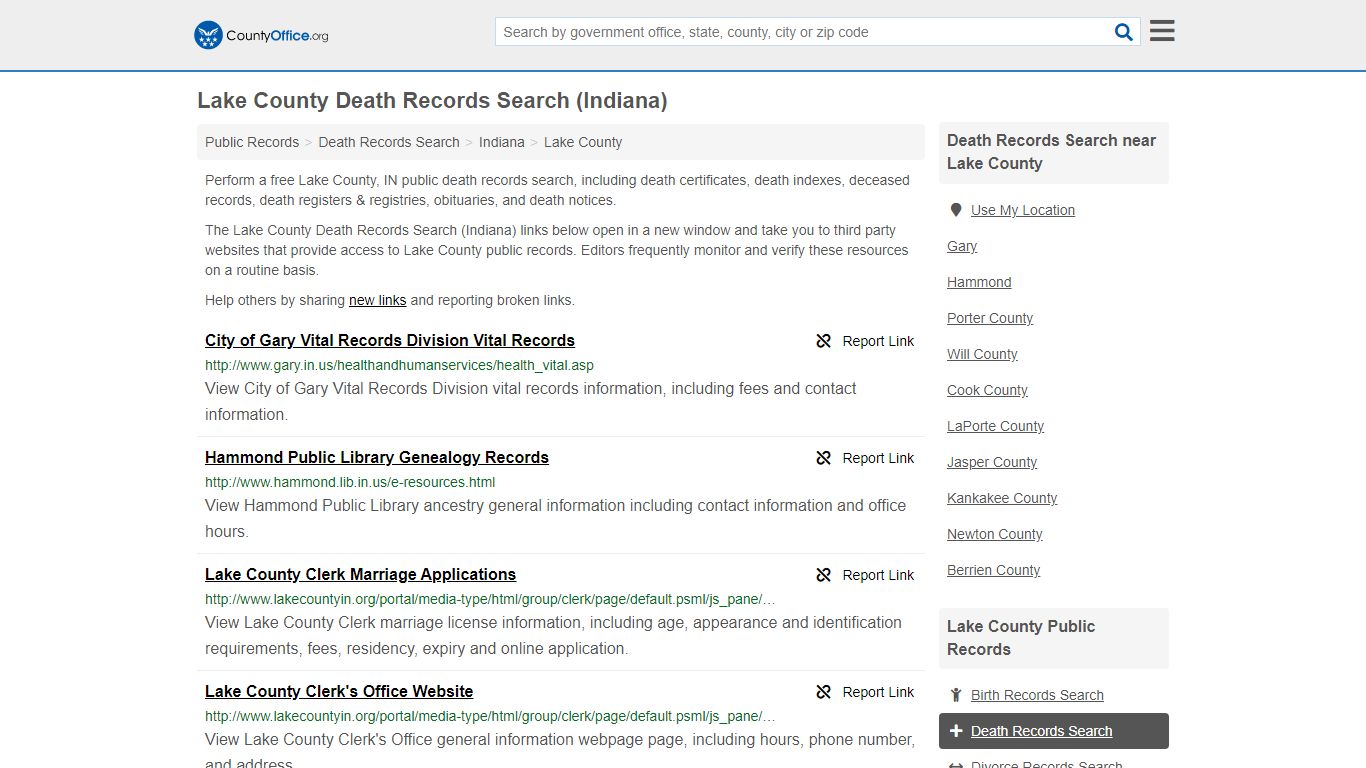 Death Records Search - Lake County, IN (Death Certificates ...