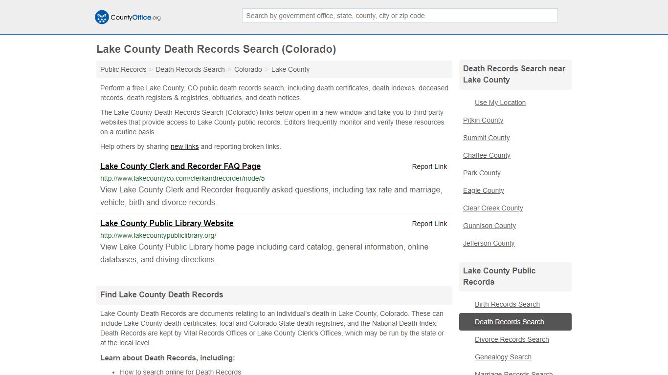 Death Records Search - Lake County, CO (Death Certificates ...